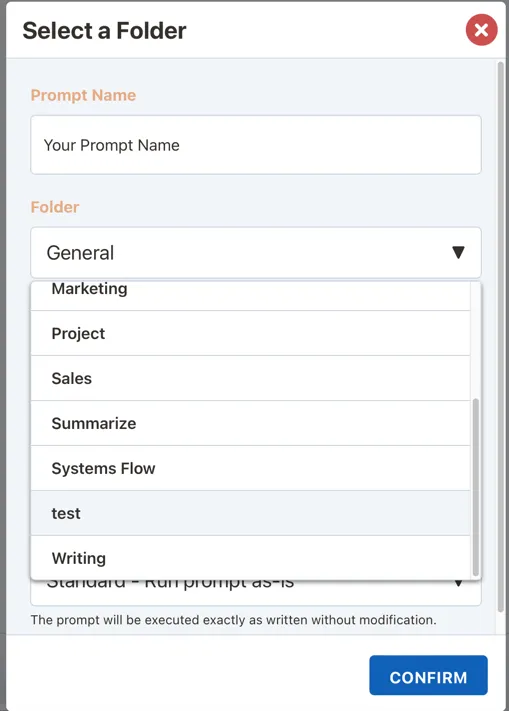 Choosing a folder for your prompt