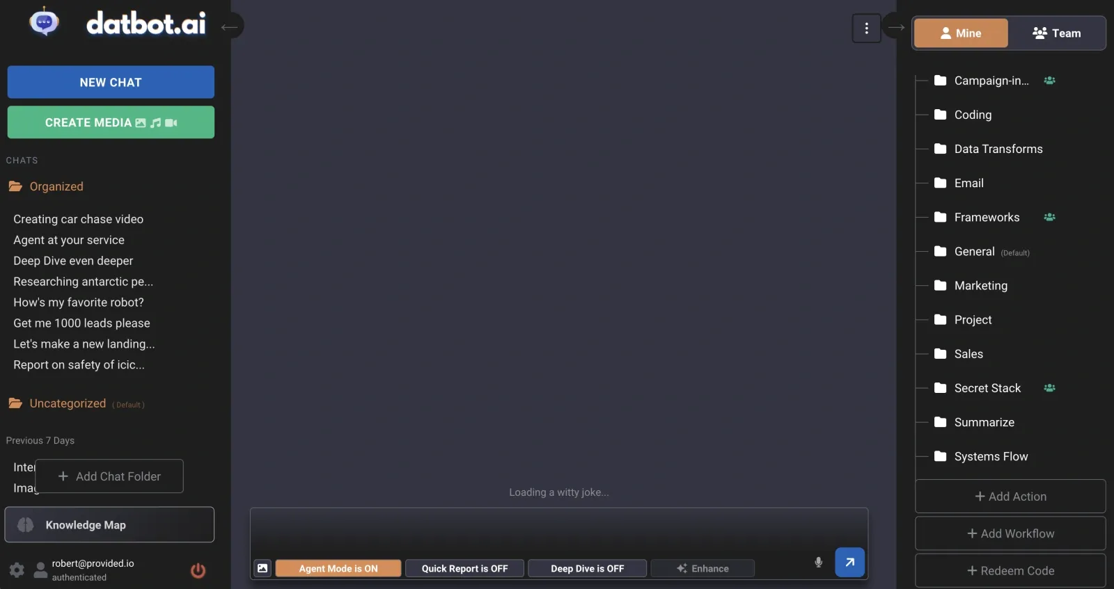 DatBot.AI Agent Mode Interface